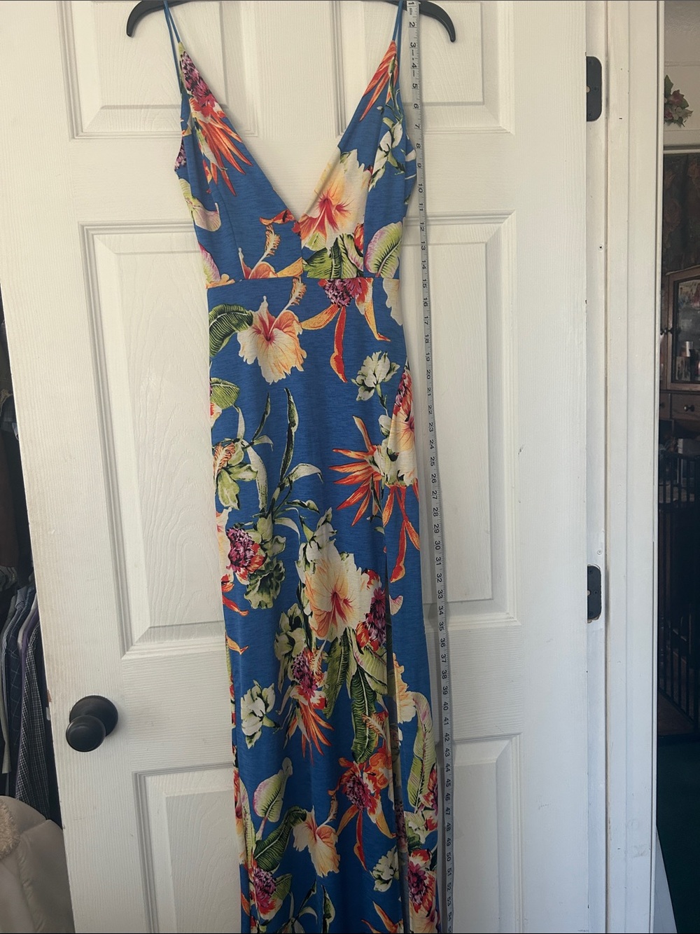 Lovely Day Blue Tropical Floral V-Neck Maxi Dress